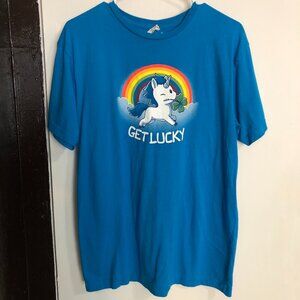 Tee Turtle Unicorn Graphic Blue T-shirt, "Get Lucky" Size Medium